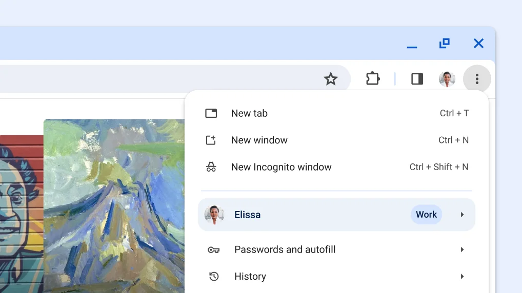 Expanded Chrome main menu that shows the new layout